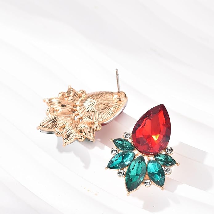 Vintage Rhinestone Earrings Fancy Crystal Cluster Drop Earrings Art Deco Earrings for Women