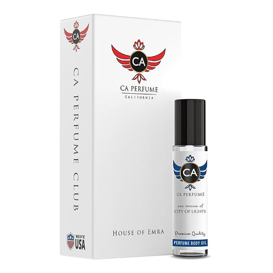 CA Perfume Impression of City of Lights Unisex Eau De Parfum Amber Vanilla Scent Long Lasting Unisex Fragrance Travel Size TSA Ready for Day and Night Wear 0.33 Fl Oz 10ml
