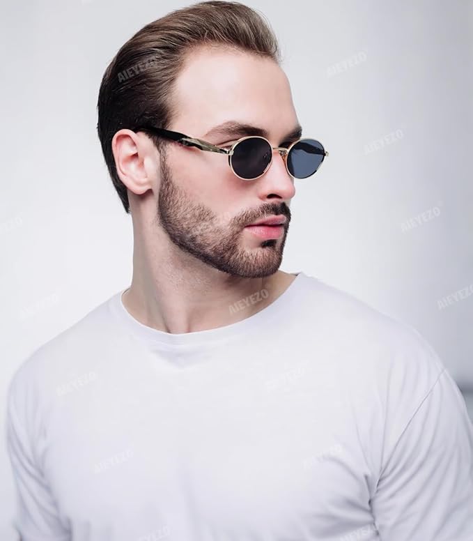 AIEYEZO Retro Oval Sunglasses for Women Men Trendy Fashion Round Sun Glasses Oval Metal Framed Shades