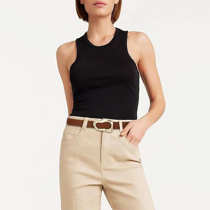 Black Belt for Women Stylish Gold Buckle Fashion Leather Waist Belt Perfect for Jeans and Dresses