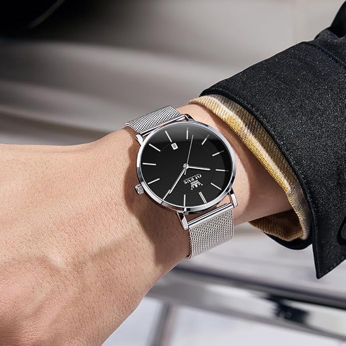 OLEVS Mens Watches Minimalist Ultra Thin Fashion Casual Analog Quartz Date Watch Waterproof Slim Simple Big Face Dress Wrist Watch Leather Band for Men