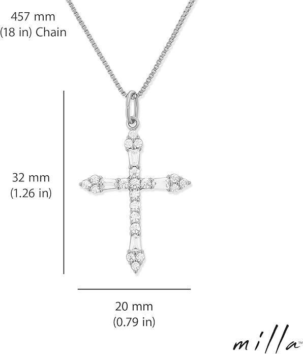 Milla 14K Gold Plated Cross Necklace for Women, Silver Cross Necklaces for Women, 18 inches Chain with Cross Pendant