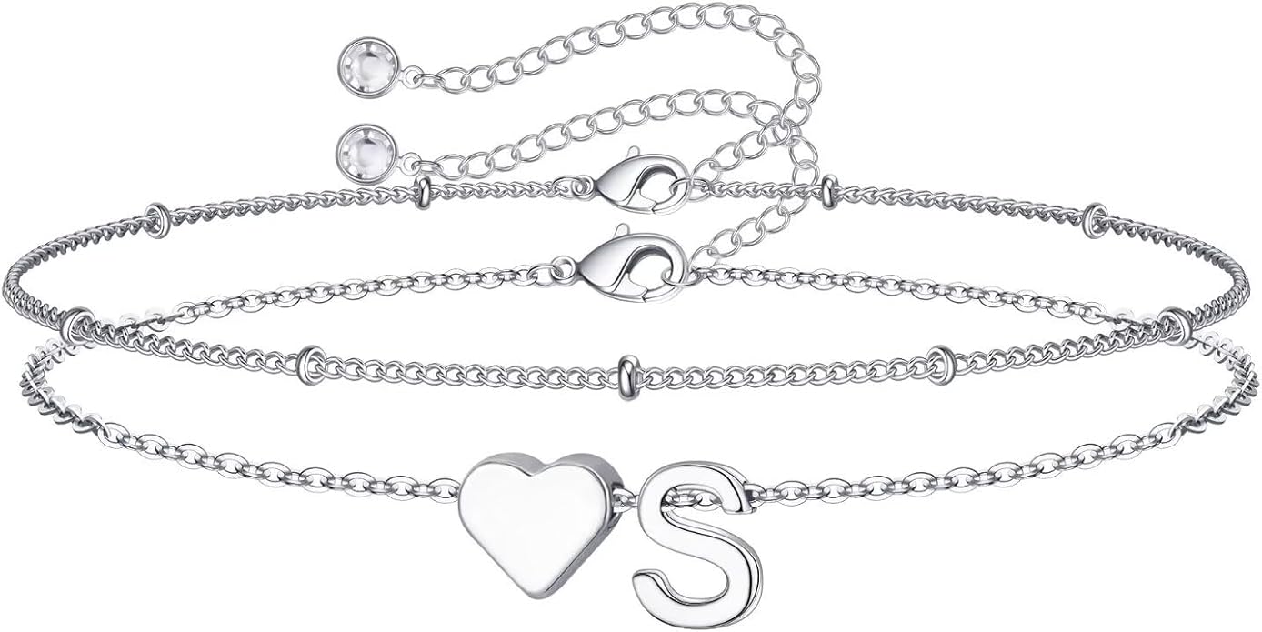 M MOOHAM Valentines Day Gifts for Kids Teen Girls -14K-Gold-Plated Heart Initial A-Z Bracelets for Women Girl Dainty Gold Bracelets Birthday Valentines Gifts for Women Her Teenage Girls Kid Teen Gift