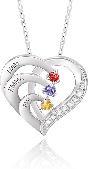 GLAMCARAT Personalized mothers necklace with birthstones names sterling silver jewelry for women customized engraved necklace