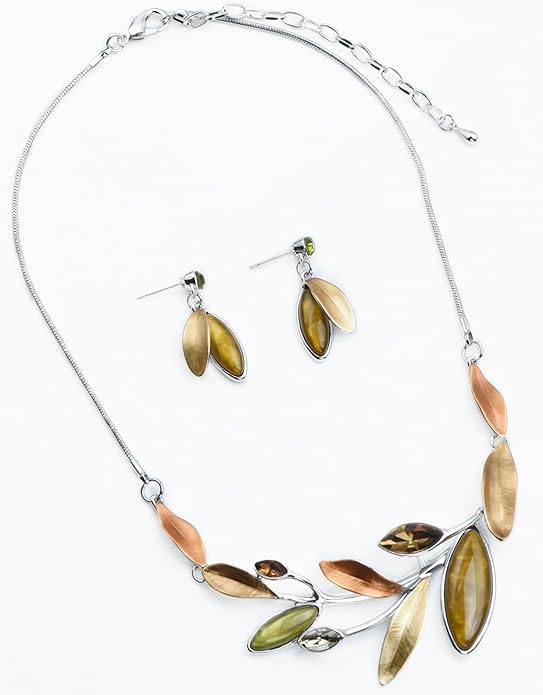 Vintage Statement Jewelry Set Leaf Floral Bohemian Boho Statement Necklace Earring Set Crystal Fashion Costume Jewelry