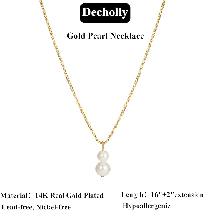 Valentines Day Gifts for Her - 14K Gold Plated Pearl Necklaces for Women Trendy Dainty Necklace Simple Layered Pearl Necklaces for Women Trendy Wedding Birthday Valentines Jewelry