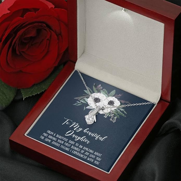 VIRAGIL To My Daughter Gift Necklace From Dad or Mom - Badass Daughter Jewelry With Heartfelt Message & Elegant Box