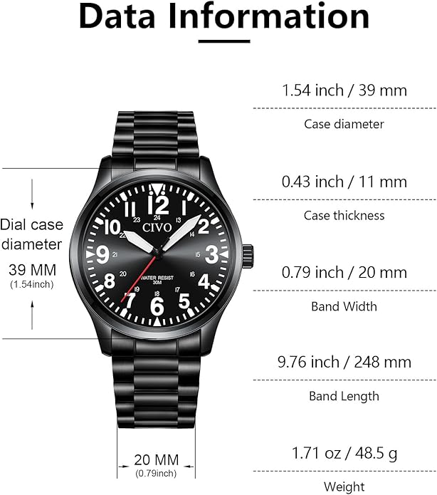 CIVO Analog Wrist Watches for Men: Waterproof Stainless Steel Mens Watches - Silver Watch with Easy Read Dial Men's Watch for Gift