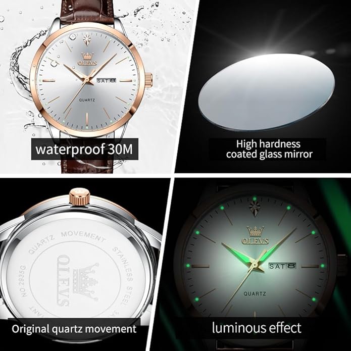 OLEVS Mens Watches, Casual Leather Watches for Men Easy to Read Quartz Number Watch with Date Waterproof Blue/Black/Silver Face Men's Wrist Watches…