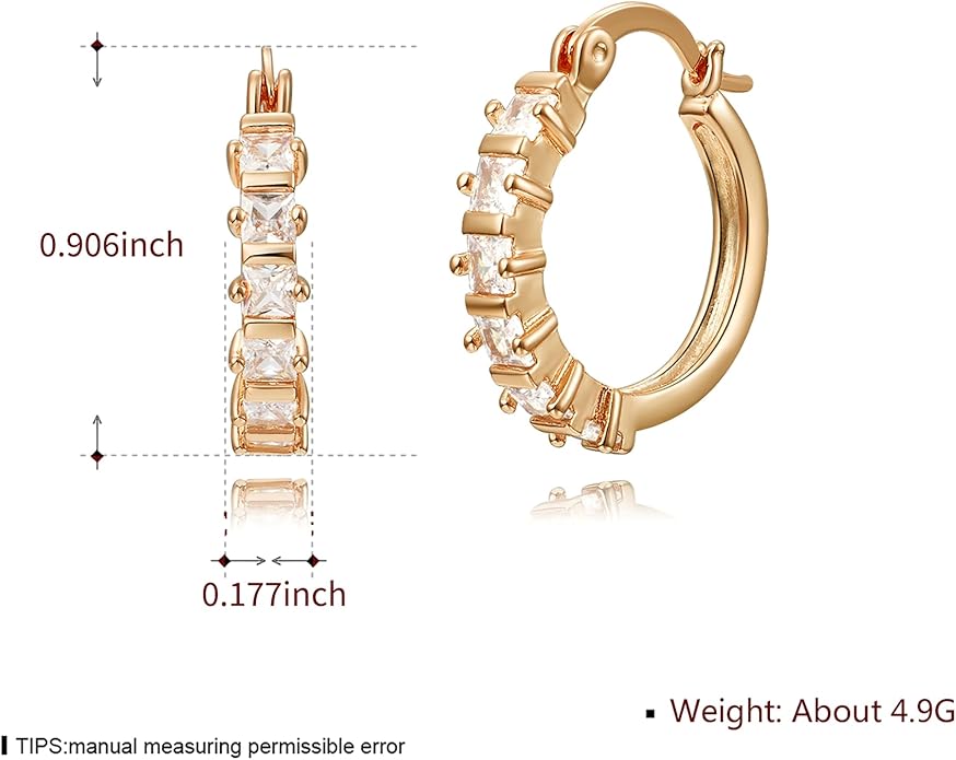 14K Gold Plated Cubic Zirconia Hoop Earrings,Three Row Diamon | Arrows | Double Row of Diamonds Huggie Earrings for Women