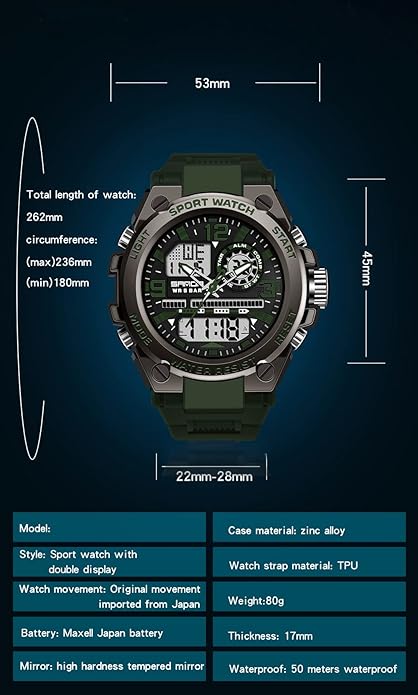 KXAITO Men's Watches Sports Outdoor Waterproof Military Watch Date Multi Function Tactics LED Alarm Stopwatch
