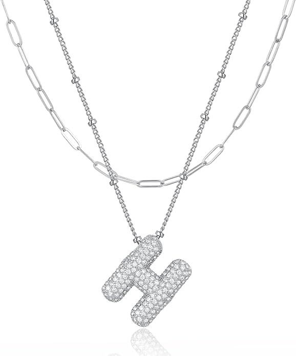 LUCA SMITH Initial Necklaces for Women, Dainty Balloon Bubble Letter, Name Letter Alphabet Pendant Layered Choker Chain Jewelry Gift