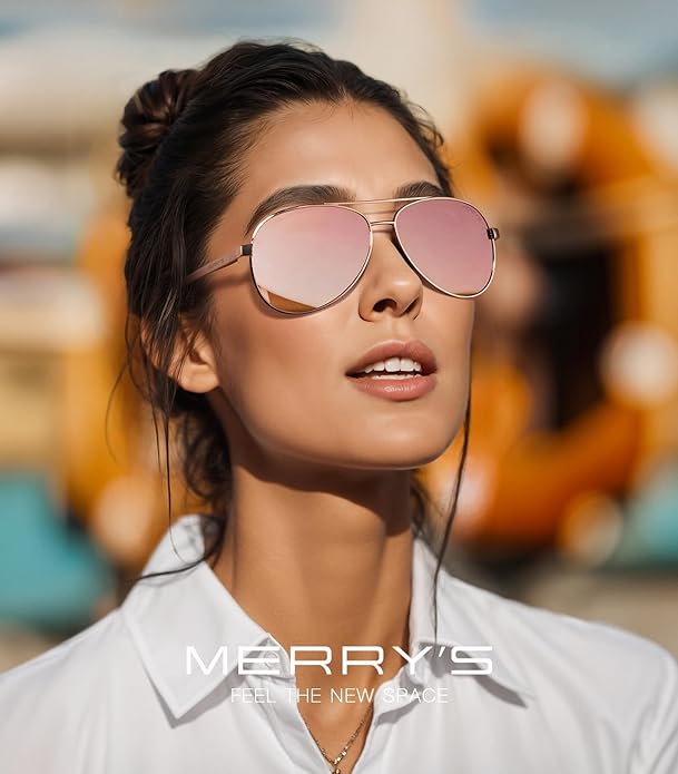 MERRY'S Aviator Sunglasses for Men Women - Polarized Driving Sun glasses Mirrored Lens UV 400 Protection 58 MM