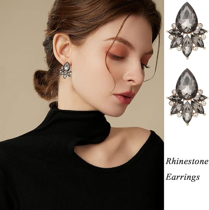 Vintage Rhinestone Earrings Fancy Crystal Cluster Drop Earrings Art Deco Earrings for Women