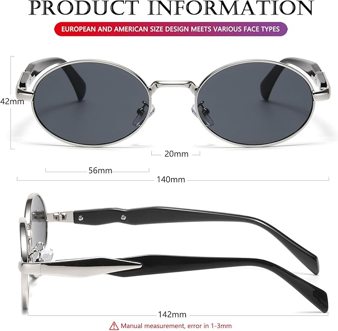 AIEYEZO Retro Oval Sunglasses for Women Men Trendy Fashion Round Sun Glasses Oval Metal Framed Shades