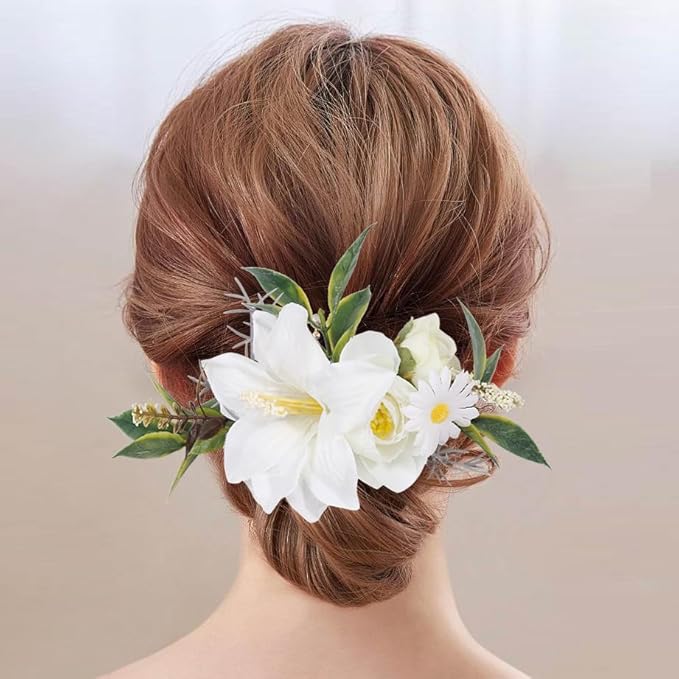 Flower Hair Clip for Women - Elegant Hair Accessory for Wedding, Party & Daily Wear (Ivory White)