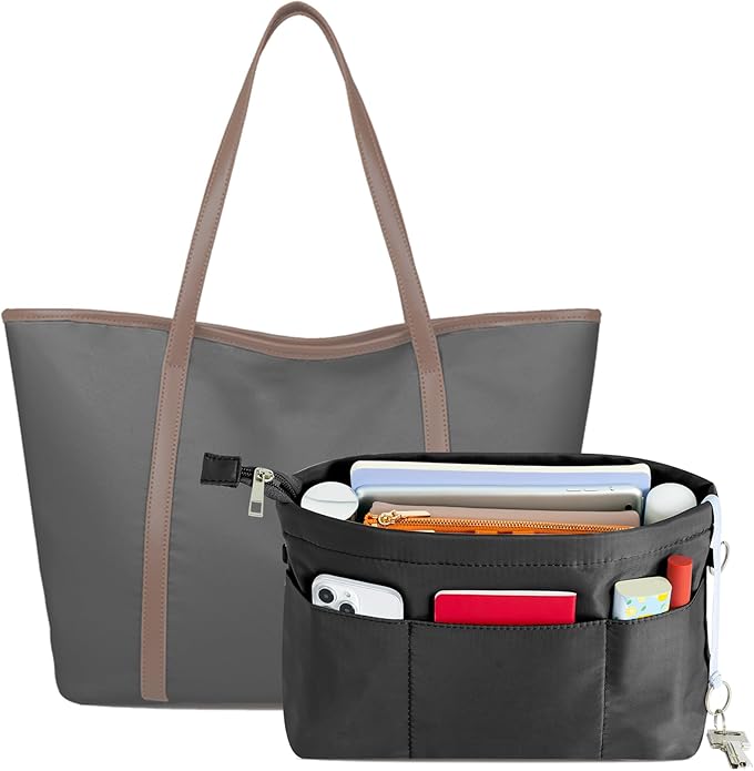 HyFanStr Purse Organizer Insert with Zipped Top for Tote Bag, Handbag Shaper with 13 Pockets