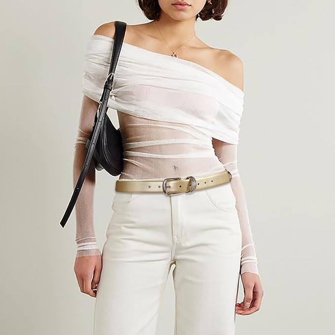 Women's Leather Belts with Gold Buckle Fashion Leather Waist Belt Elegant Ladies Belts for Jeans Dress & Casual Wear