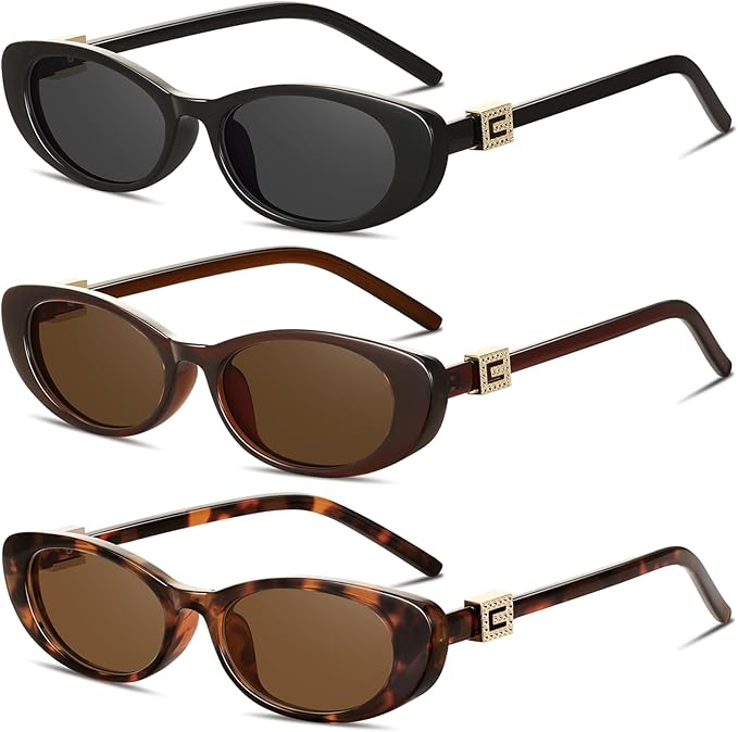 Retro Oval Cat Eye Sunglasses for Women Trendy Narrow Small Oval Sun Glasses 90s Vintage Shades