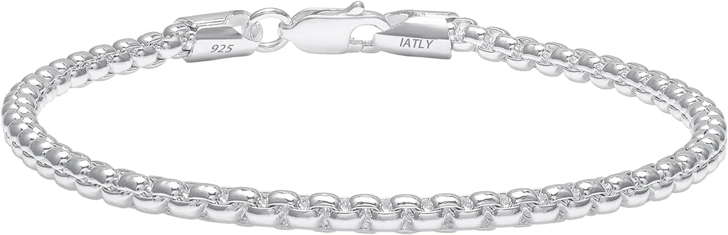 nometo 925 Sterling Silver Rope Chain Bracelet Box Chain Bracelet 2mm3mm5mm Silver/Gold Plated Bracelet for Men Women Silver Bracelet 6.5-9 Inches