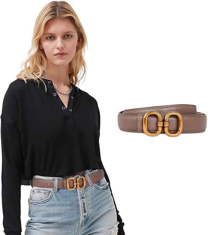Women's Fashion Classic Metal Buckle Leather Belt with Jeans Dress