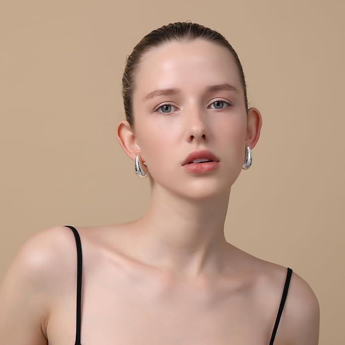 Apsvo Chunky 14K Gold Plated Hoop Earrings for Women, Lightweight Waterdrop Hollow Open Hoops, Hypoallergenic Dupes Earrings