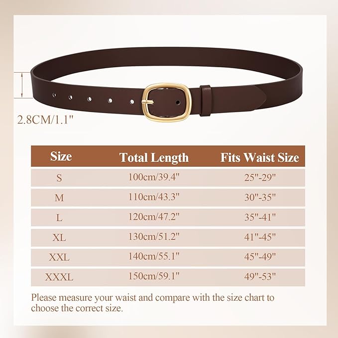 WHIPPY Women Leather Belt Casual Fashion Gold Buckle Leather Waist Belt for Jeans Pants Dresses Chic Ladies Belt