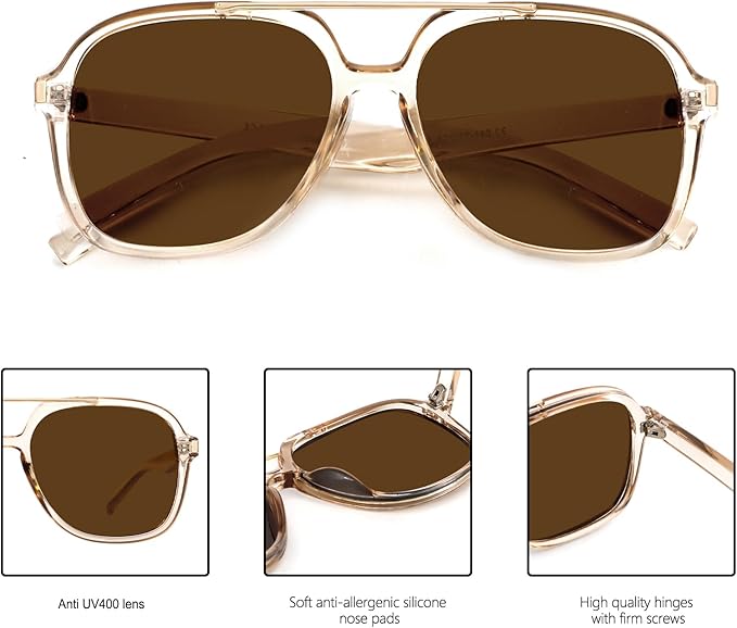 Retro Aviator Sunglasses for Women Men 2026 Square Top Bar Sun Glasses Sunnies 70s Lightweight Shades