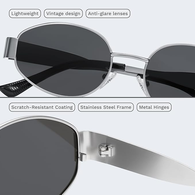 livho Retro Polarized Sunglasses - UV400 Protection, Oval Shape, Metal Frames - Matching Soft Case Inlcuded