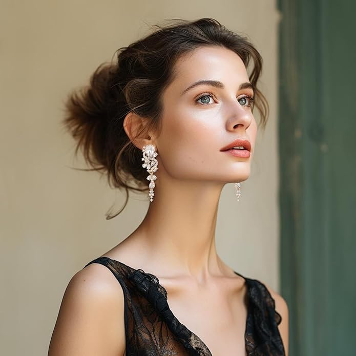 Fashion Rhinestone Statement Drop Dangle Earrings Long Colorful Crystal Bridal Wedding Teardrop Chandelier Earrings for Women Prom Pageant