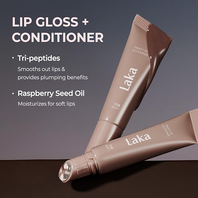 Laka Fruity Lip Glotioner, 10ml/0.33 fl.oz, Lip Gloss with High Shine Vivid Colors, Jelly tip for Hygienic & Easy Application, Plumping Conditioner, Vegan, K-Beauty (#704 Ruddy)