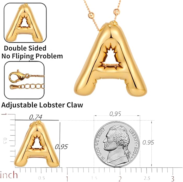LUCA SMITH Initial Necklaces for Women, Dainty Balloon Bubble Letter, Name Letter Alphabet Pendant Layered Choker Chain Jewelry Gift
