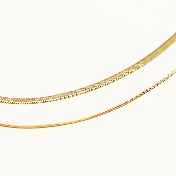 Shapes Studio 18K Gold Plated Double Herringbone Chain Necklace, Minimalist Jewelry, Stacking Necklaces, Gold Snake Chain Layering Necklace