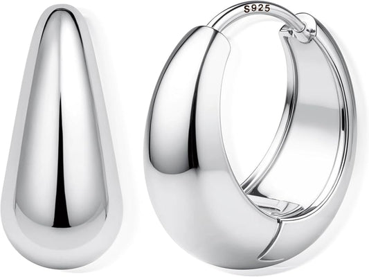 14K Gold Plated Small Chunky Hoop Earrings Sterling Silver Post - Hypoallergenic Trendy Thick Lightweight Silver Plated Huggie Hoops Dainty Hoop Earrings for Women Non Tarnish Jewelry Gifts