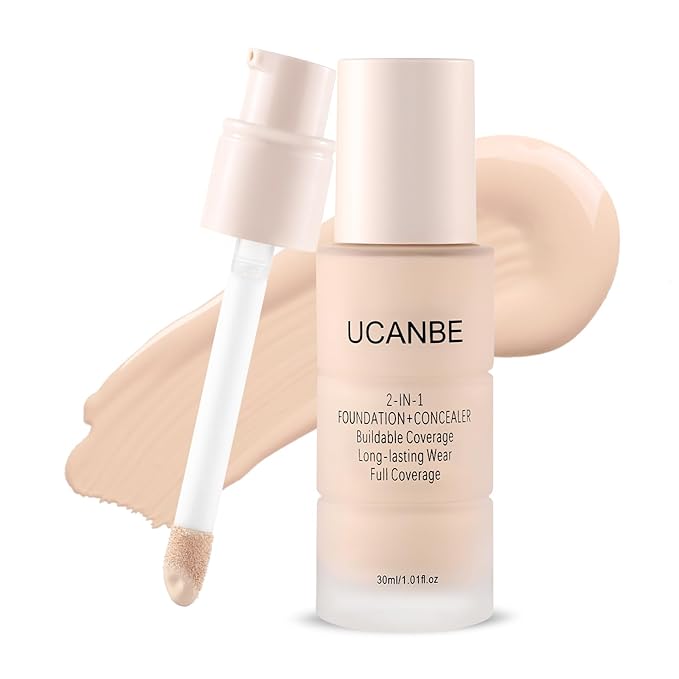 UCANBE 2-IN-1 Foundation + Concealer, Full Coverage Long-Lasting Matte Makeup for Normal, Combination and Oily Skin, Buildable Waterproof Formula with Hyaluronic Acid （03 Soft Beige）