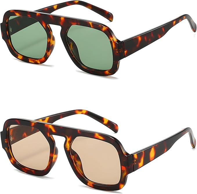Oversized Retro Square Aviator Sunglasses for Women Men – 70s Vintage Big Frame Flat Top Shades, Fashion Sunglasses