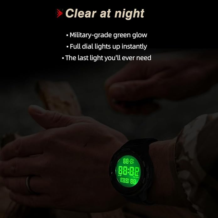 Digital Watch Military Watches for Men Black Tactical Sports Waterproof Men's Women's Wrist Watch with LED Backlight Nylon Band Stopwatch,Green