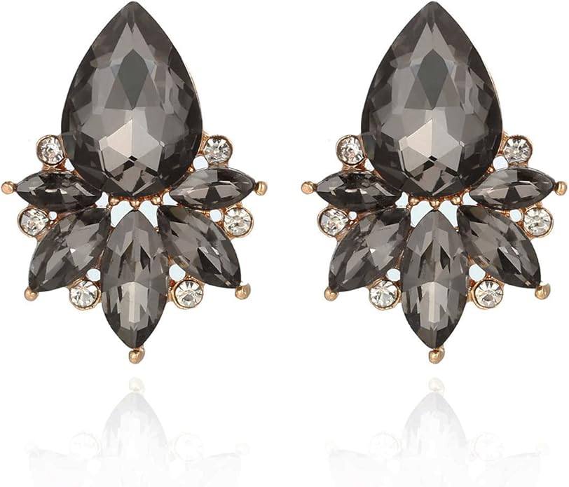 Vintage Rhinestone Earrings Fancy Crystal Cluster Drop Earrings Art Deco Earrings for Women