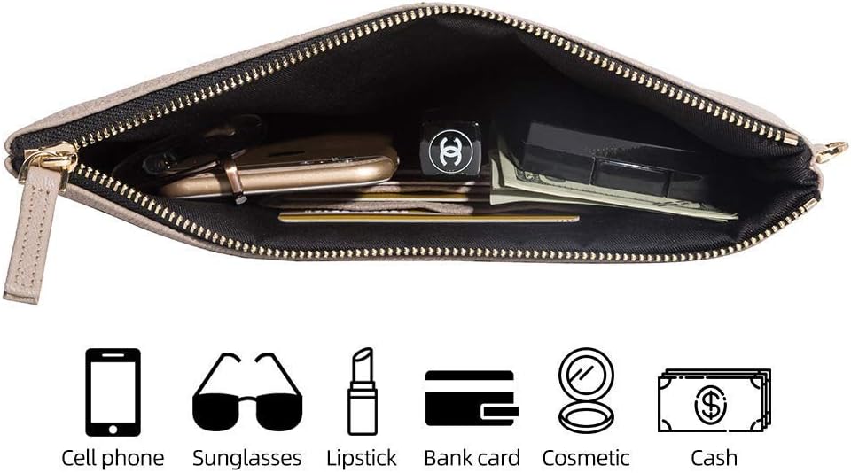 DORIS&JACKY Lambskin Leather Wristlet Clutch Purse for Women Soft Designer Slim Cell Phone Pouch Bag with Detachable Strap