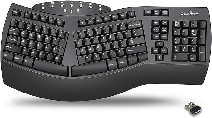 Perixx Periboard-612B Wireless Ergonomic Split Keyboard with Dual Mode 2.4G and Bluetooth Feature, Compatible with Windows 10 and Mac OS X System, Black, US English Layout