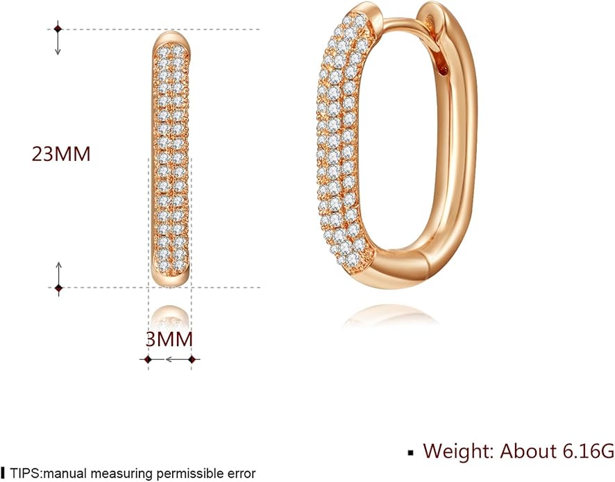 14K Gold Plated Cubic Zirconia Hoop Earrings,Three Row Diamon | Arrows | Double Row of Diamonds Huggie Earrings for Women