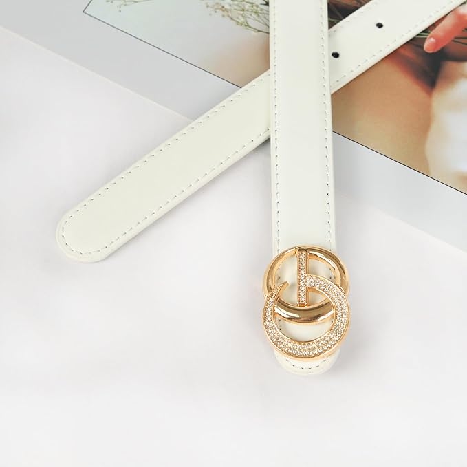 Women's Fashion Classic Metal Buckle Leather Belt with Jeans Dress