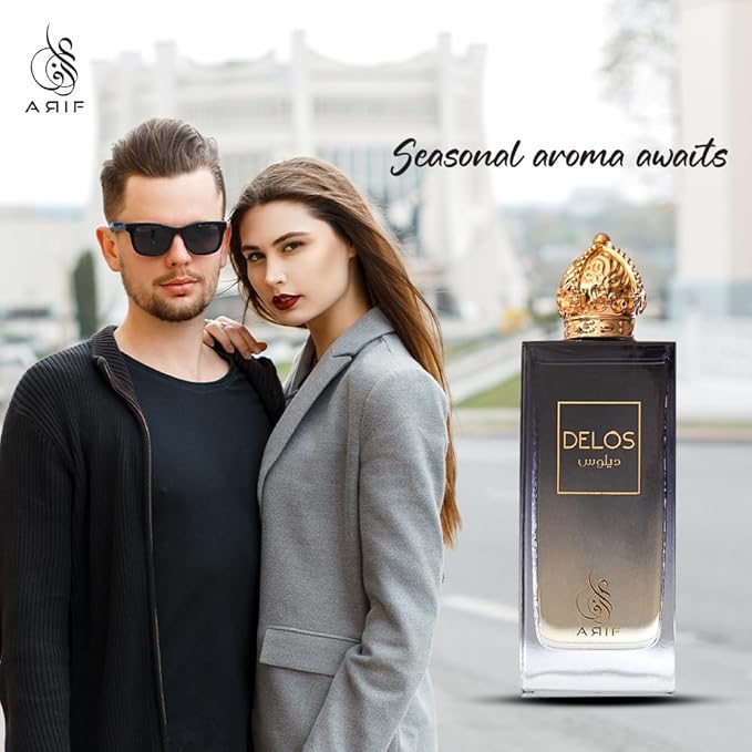 ARIF Delos Perfumes – Premium Woody Oriental Eau de Parfum for Men & Women – Cognac, Oak, Tonka Bean, Vanilla, Praline, Sandalwood – Long-Lasting Unisex Fragrance – 3.4 oz