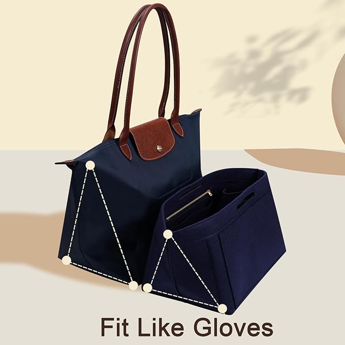 ZTUJO Purse Organizer Insert For Longchamp Le Pliage, Premium Felt Longchamp Purse Organizer Insert (Navy Blue, Medium For Shoulder Bag S & Energy Small & Xtra S)