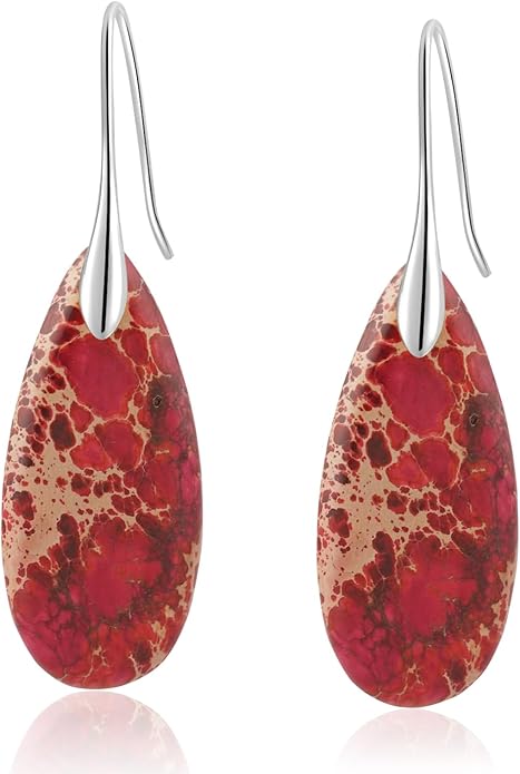 Natural Healing Stone Fishhoop Dangle Drop Earrings Statement Gold silver earrings