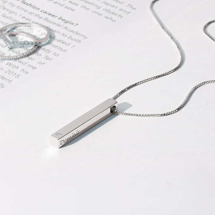 OAK & LUNA - Personalized Pillar Bar Necklace with Diamond Options - Custom Inscription Engraved Pendant - Up to 4 Names - Jewelry Gift for Women, Her, Mother For Mother's Day, Christmas