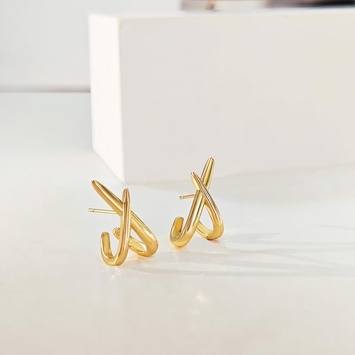 IMBOS Earrings for Women Trendy 14K Gold Stud Earrings Claw Earring Dainty Simple Minimalist Gold Earring Hypoallergenic Jewelry for Women Gifts