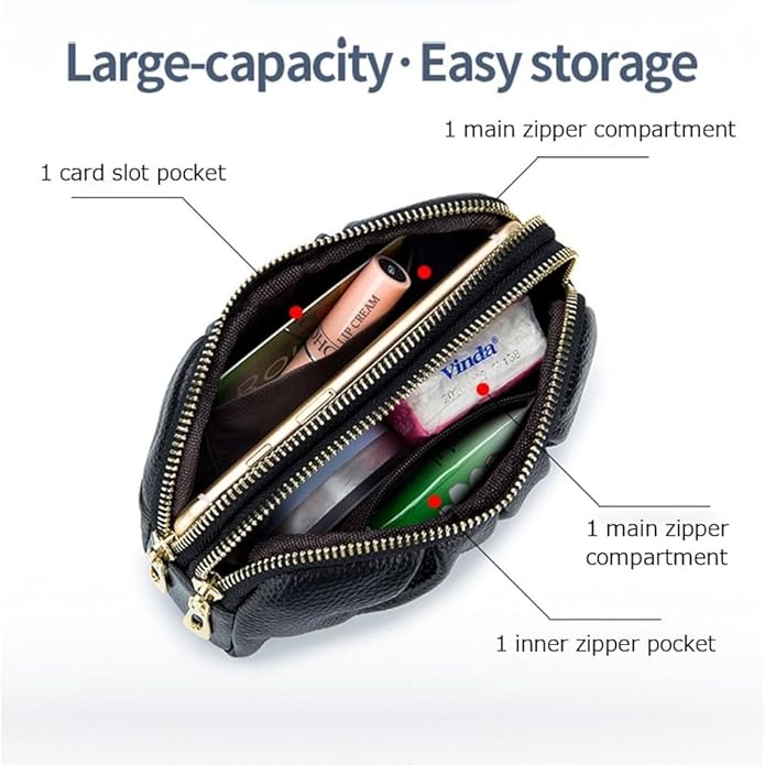Genuine Leather Wristlet for Women, Ruched Clutch Wallet Purse, Compact Ladies Wristlet with Card Slots