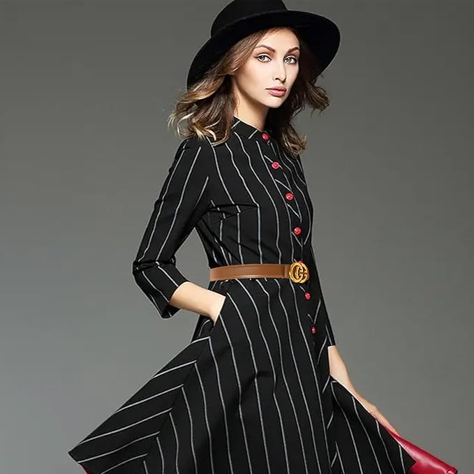 Women's Fashion Classic Metal Buckle Leather Belt with Jeans Dress