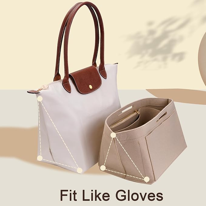 ZTUJO Purse Organizer Insert For Longchamp Le Pliage, Premium Felt Longchamp Purse Organizer Insert (Beige, Medium For Shoulder Bag S & Energy Small & Xtra S)